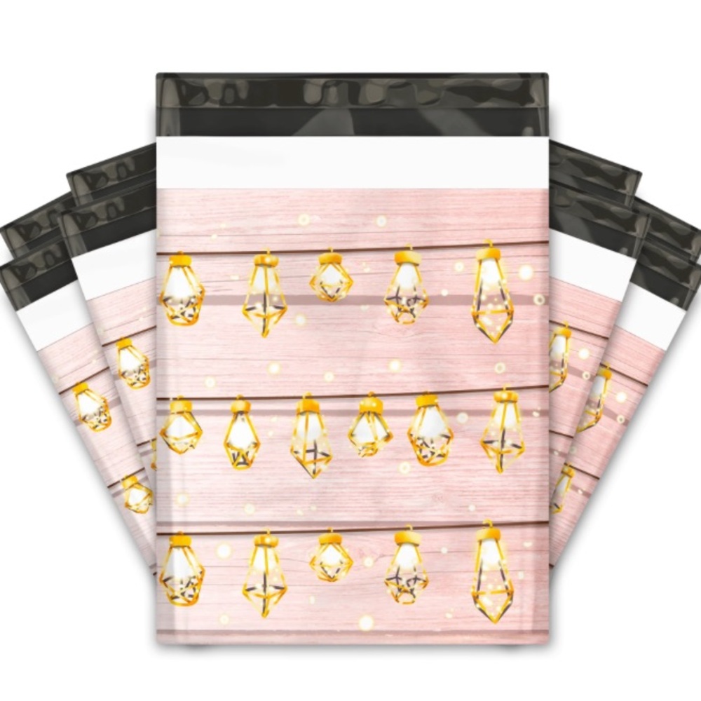 Set of 20 Fairy Lights Poly Mailers 10x13 Pink Wood Design Shipping Whimsical